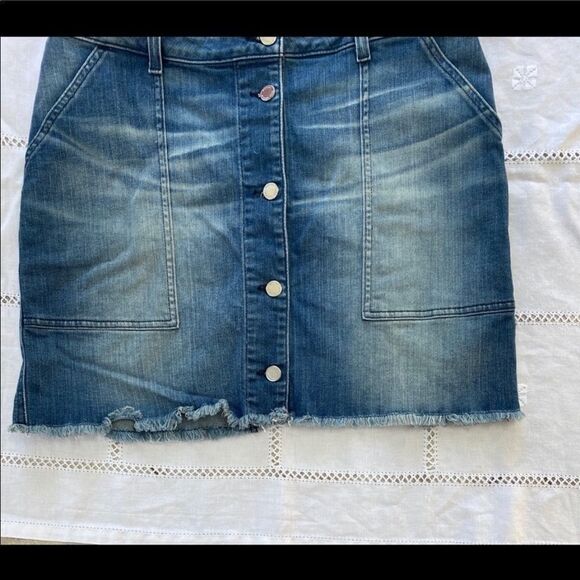 Michael Kors Denim Button-Up Skirt w/ Frayed Hem - Picture 4 of 5